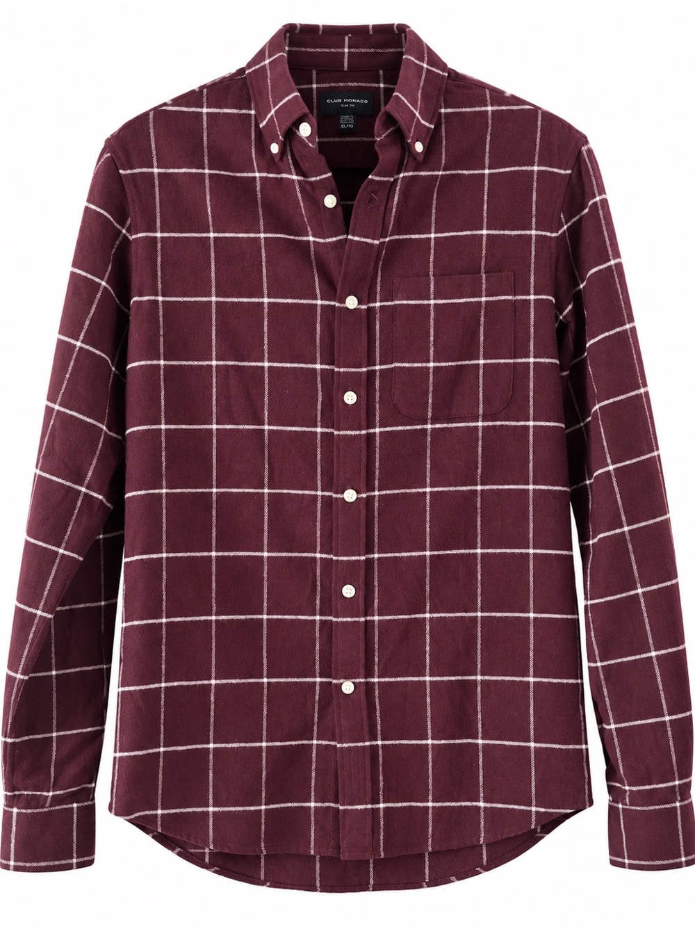 Club Monaco Men's Burgundy Windowpane Button-Down Shirt with White Grid
